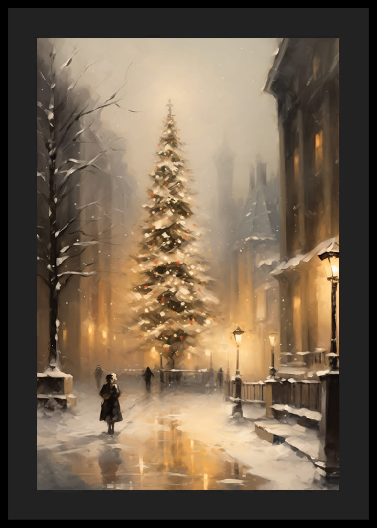 Malt juletre med lys på snødekt bygate-12