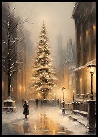 Painted Christmas tree with lights on snow-covered city street-6