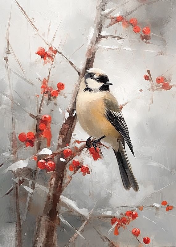 Bird And Red Berries-12