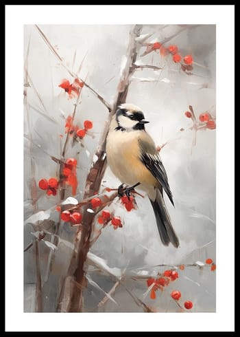 Poster Bird And Red Berries
