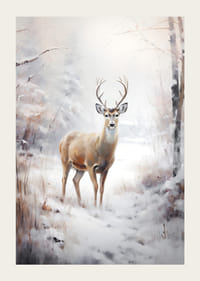 Akvarel jeleňa s parohmi v zasneženej zimnej krajine-3