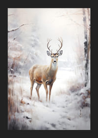 Akvarel jeleňa s parohmi v zasneženej zimnej krajine-5