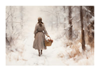 Watercolor of woman with basket in snow-covered winter landscape-1