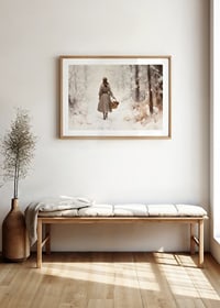 Watercolor of woman with basket in snow-covered winter landscape-8