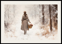 Watercolor of woman with basket in snow-covered winter landscape-2