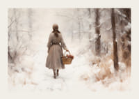 Akvarel ženy s košíkom v zasneženej zimnej krajine-3