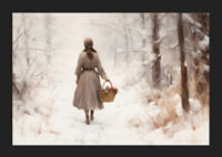 Watercolor of woman with basket in snow-covered winter landscape-5