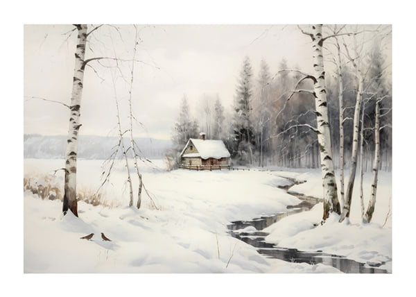 Plakāts Cottage Winter Landscape