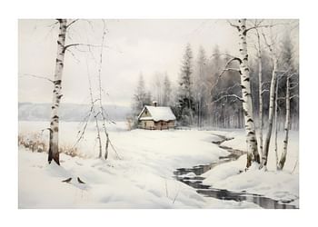 Plagát Cottage Winter Landscape