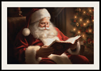 Painted Santa Claus reading a book by the Christmas tree in warm lighting-2