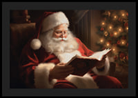 Painted Santa Claus reading a book by the Christmas tree in warm lighting-4