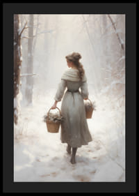 Malet kvinne med kurver i snødekt skog, myke farger-4