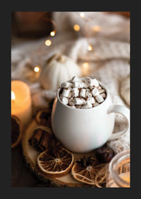 Photograph of white cup of hot chocolate with marshmallows and Christmas spices-5