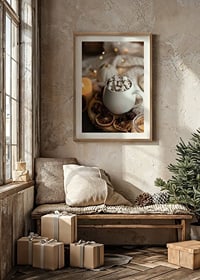 Foto einer weißen Tasse heißer Schokolade mit Marshmallows und weihnachtlichen Gewürzen-8