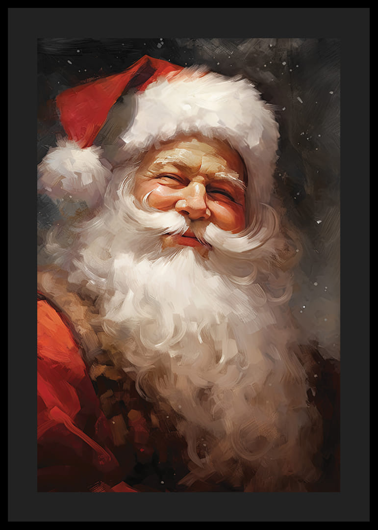 Akvarellportrett av julenissen med rød hatt og hvitt skjegg-12