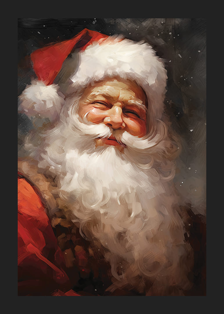 Akvarellportrett av julenissen med rød hatt og hvitt skjegg-12