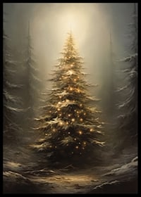 Abeto con luces cálidas en un bosque nevado, iluminación suave.-6