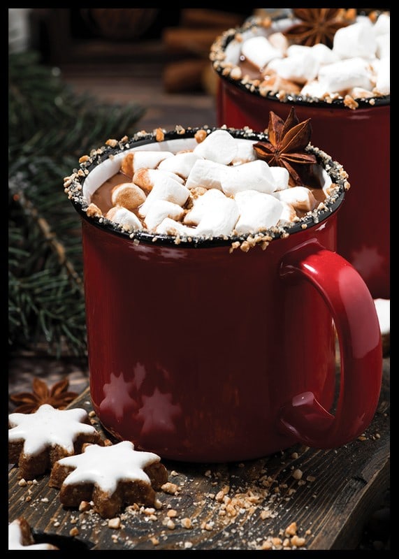 Red mug with hot chocolate and marshmallows, Christmas feeling-12