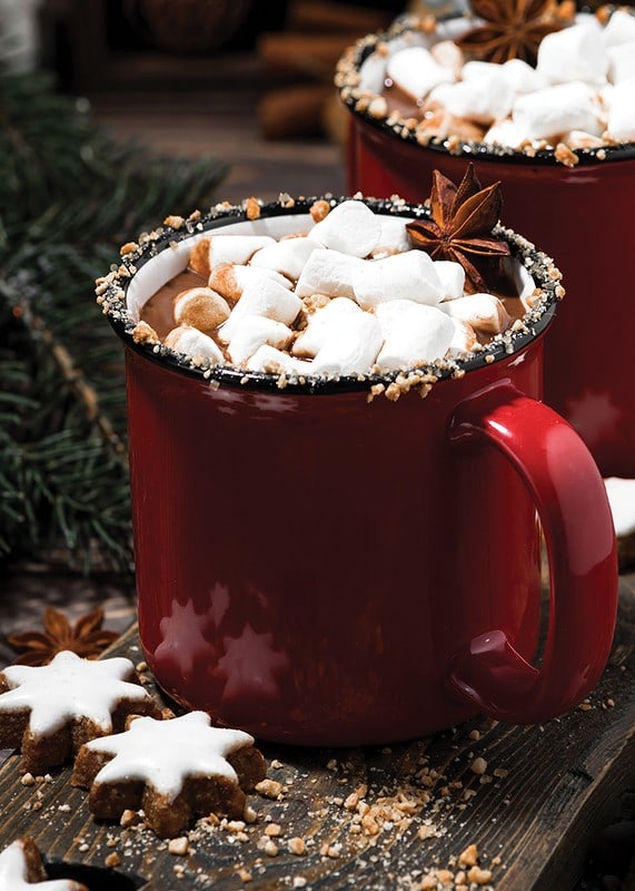 Red mug with hot chocolate and marshmallows, Christmas feeling-12
