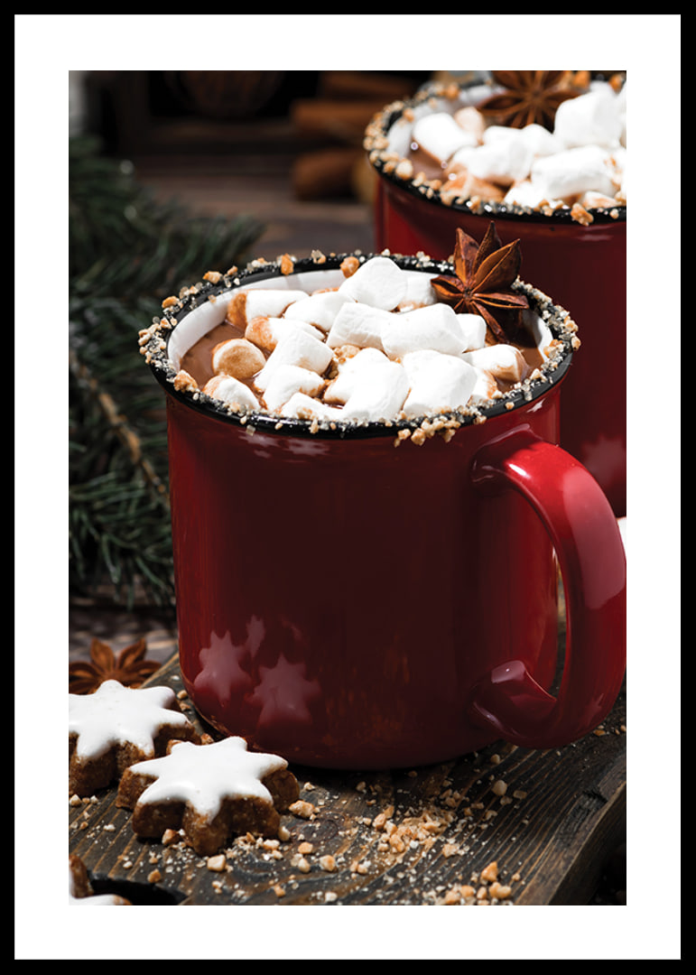 Red mug with hot chocolate and marshmallows, Christmas feeling-12