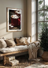 Red mug with hot chocolate and marshmallows, Christmas feeling-8