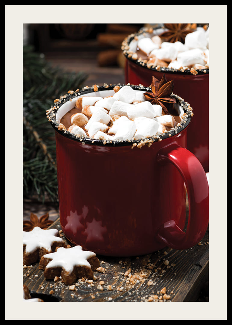 Mug rouge avec chocolat chaud et guimauves, ambiance de Noël-12
