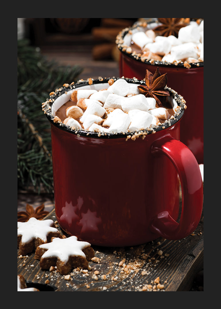Red mug with hot chocolate and marshmallows, Christmas feeling-12