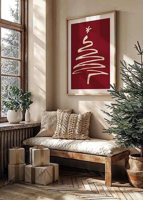 Plakāts Christmas Tree Line Art R&W crossfade