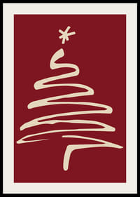 Minimalistische kerstboom in lichtbeige tegen een donkerrode achtergrond-2