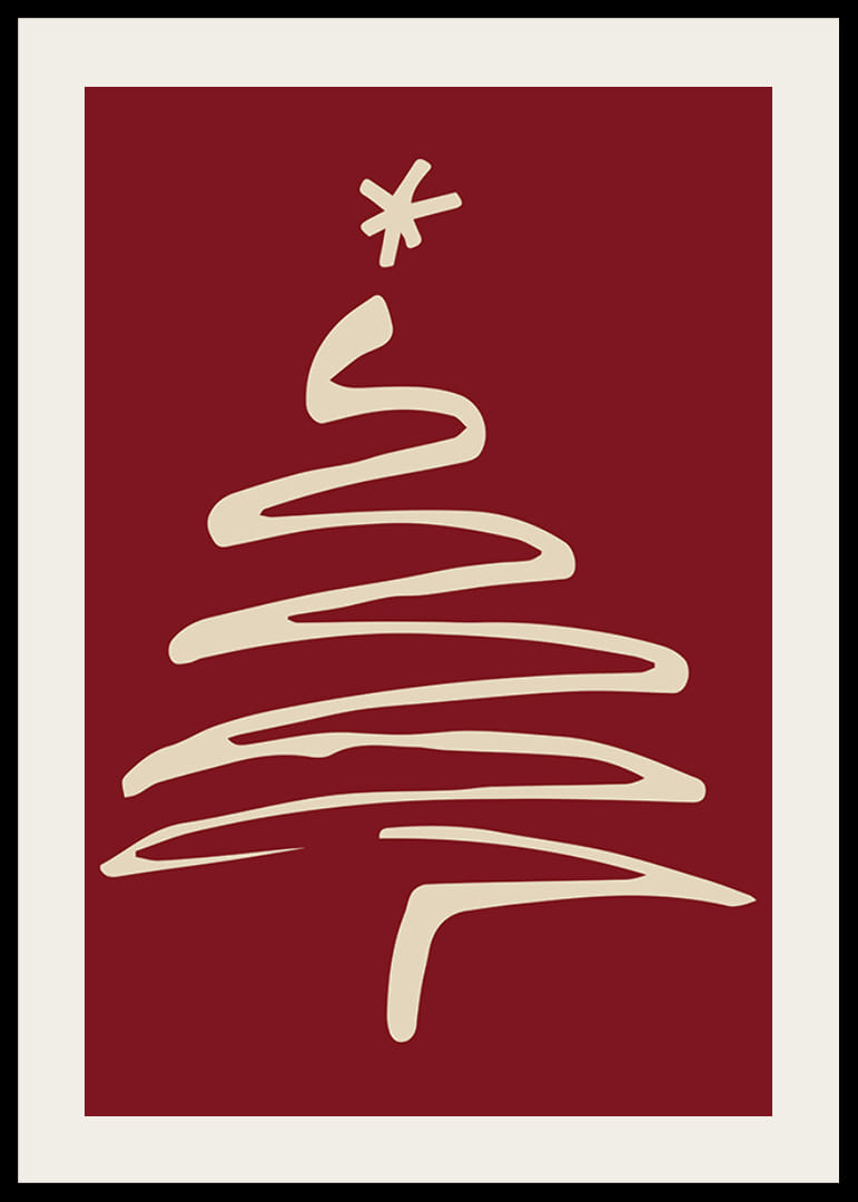 Minimalistische kerstboom in lichtbeige tegen een donkerrode achtergrond-12
