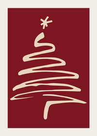 Minimalistische kerstboom in lichtbeige tegen een donkerrode achtergrond-3