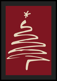 Minimalistische kerstboom in lichtbeige tegen een donkerrode achtergrond-4