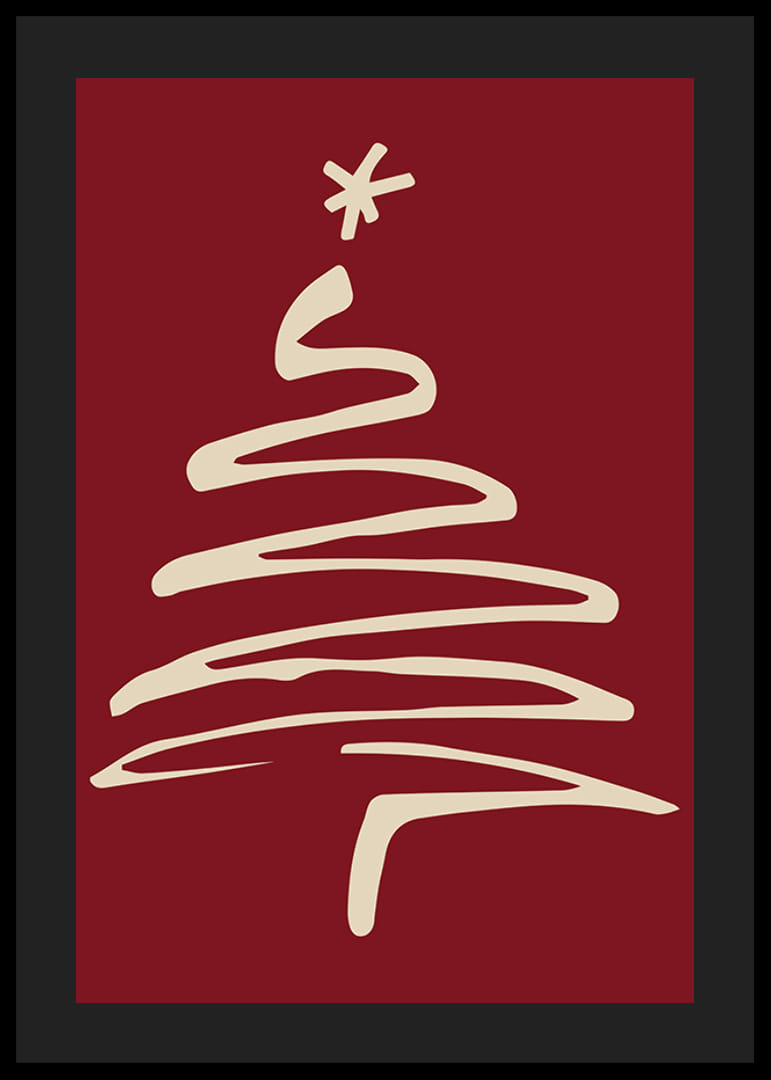 Minimalistische kerstboom in lichtbeige tegen een donkerrode achtergrond-12