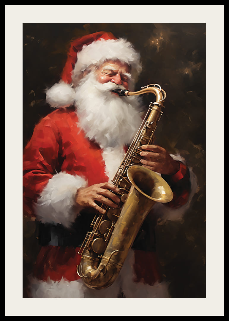 Acquerello di Babbo Natale che suona il sassofono in abito rosso-12