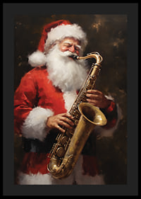 Akvarell av jultomte som spelar saxofon i röd dräkt-4