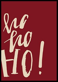 Handskriven text ho ho ho i beige på mörkröd bakgrund-6