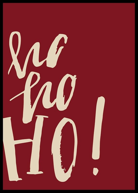 Handskriven text ho ho ho i beige på mörkröd bakgrund-12