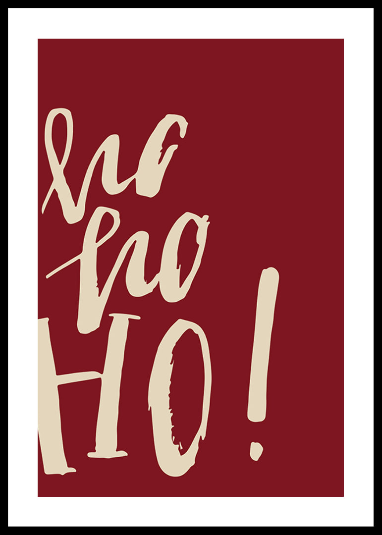 Handskriven text ho ho ho i beige på mörkröd bakgrund-12