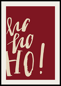 Handskriven text ho ho ho i beige på mörkröd bakgrund-2