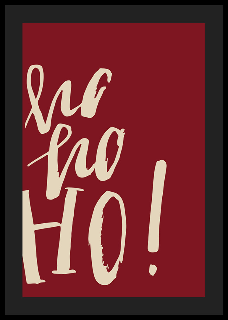 Handskriven text ho ho ho i beige på mörkröd bakgrund-12