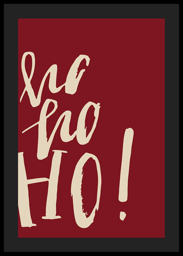 Ręcznie pisany tekst „ho ho ho” w kolorze beżowym na ciemnoczerwonym tle-12