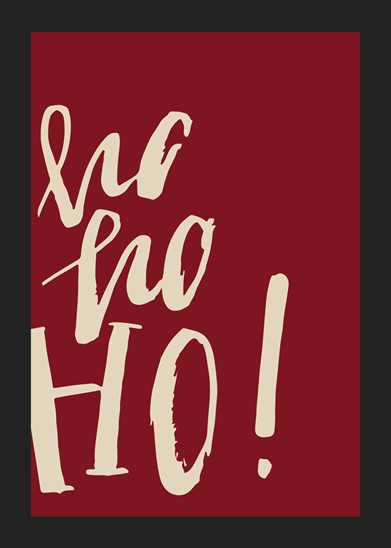 Handskriven text ho ho ho i beige på mörkröd bakgrund-12