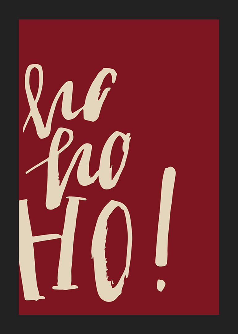 Ręcznie pisany tekst „ho ho ho” w kolorze beżowym na ciemnoczerwonym tle-12