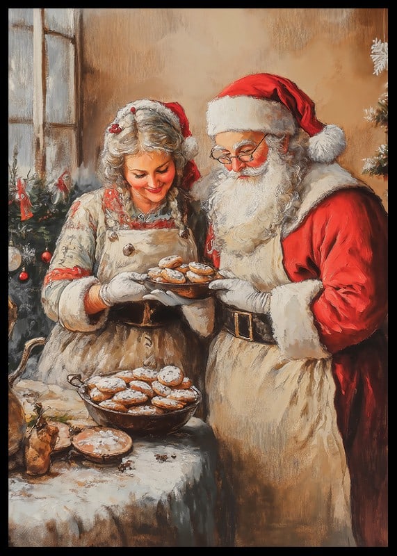 Illustration of Santa Claus and Mrs. Claus baking cookies-12