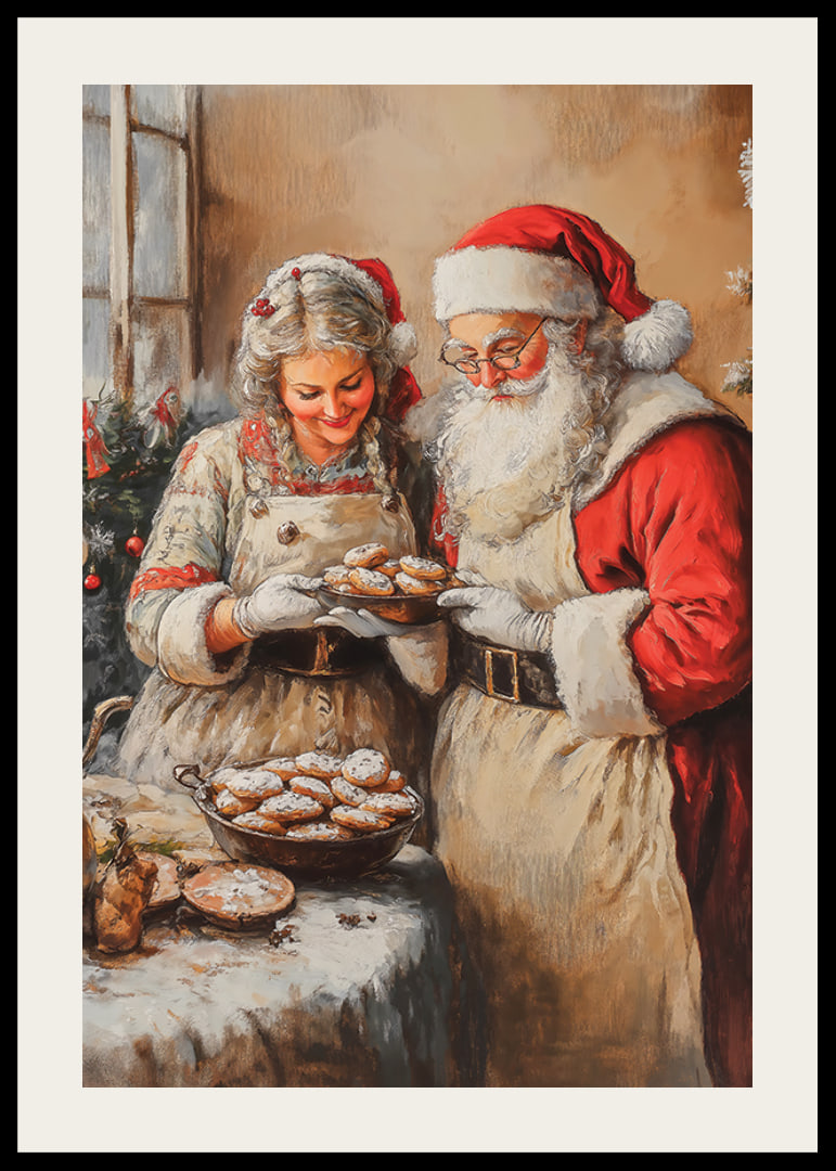 Illustration of Santa Claus and Mrs. Claus baking cookies-12