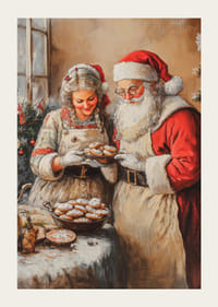 Ilustrácia Santa Clausa a pani Clausovej, ktorí pečú koláčiky-3