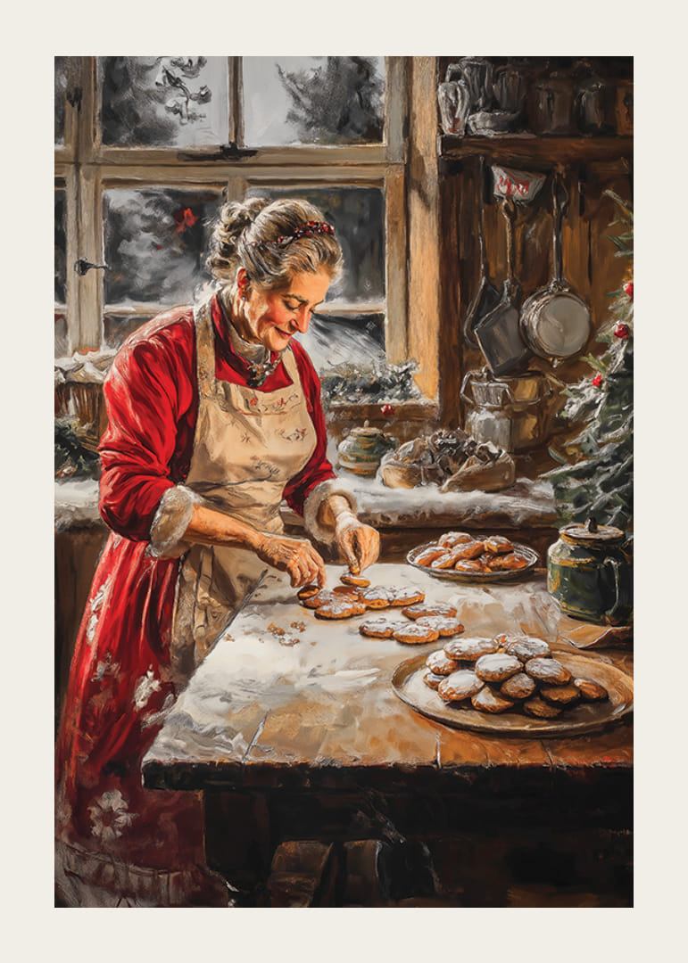 Cena pintada com Papai Noel assando biscoitos na cozinha de Natal-12