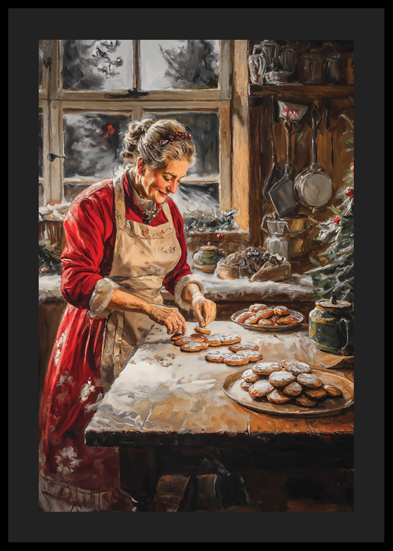 Cena pintada com Papai Noel assando biscoitos na cozinha de Natal-12