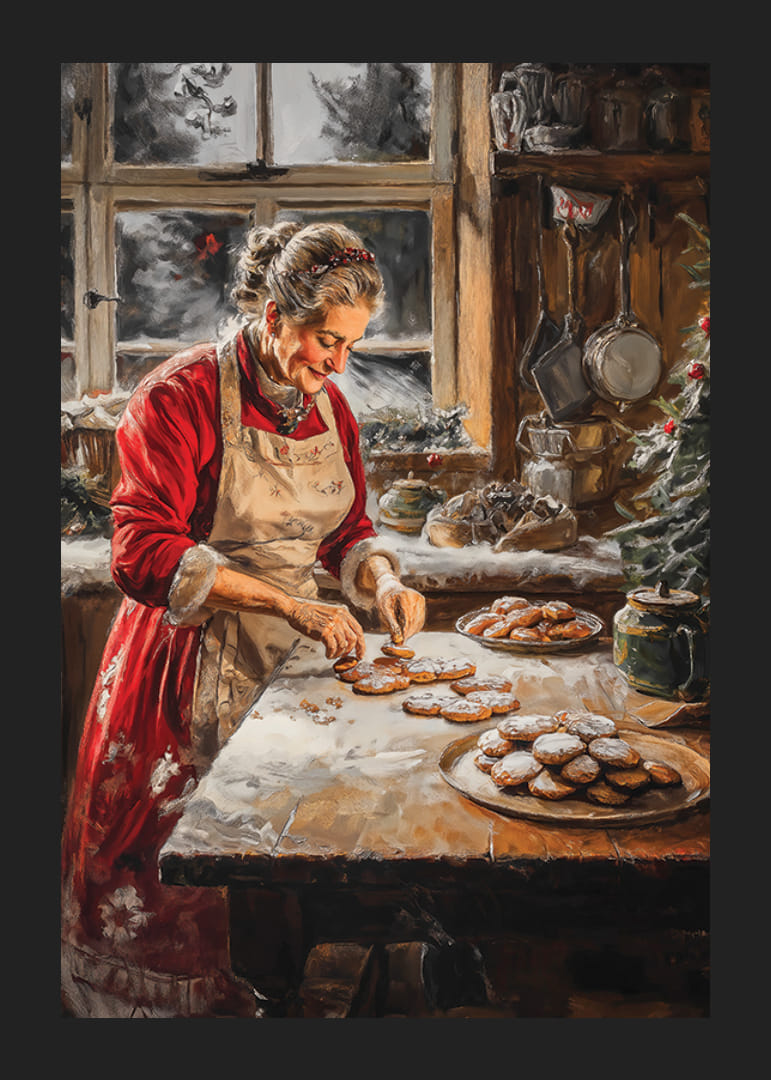 Cena pintada com Papai Noel assando biscoitos na cozinha de Natal-12