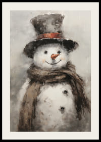 Illusztrált hóember cilinderrel és barna sállal-2